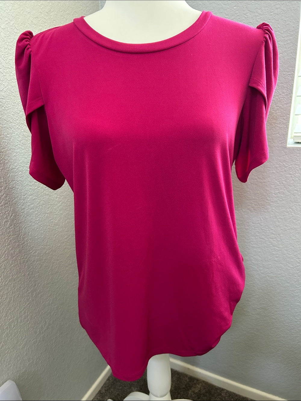 Michael Kors Fuchsia Short Sleeve Puff Shoulder Tee